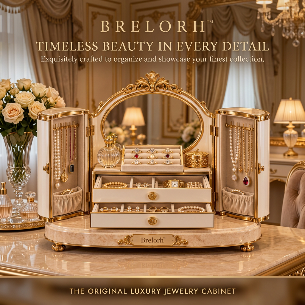 Brelorh™ Seraphine Ivory Mirror Tabletop Jewelry Cabinet — image 1