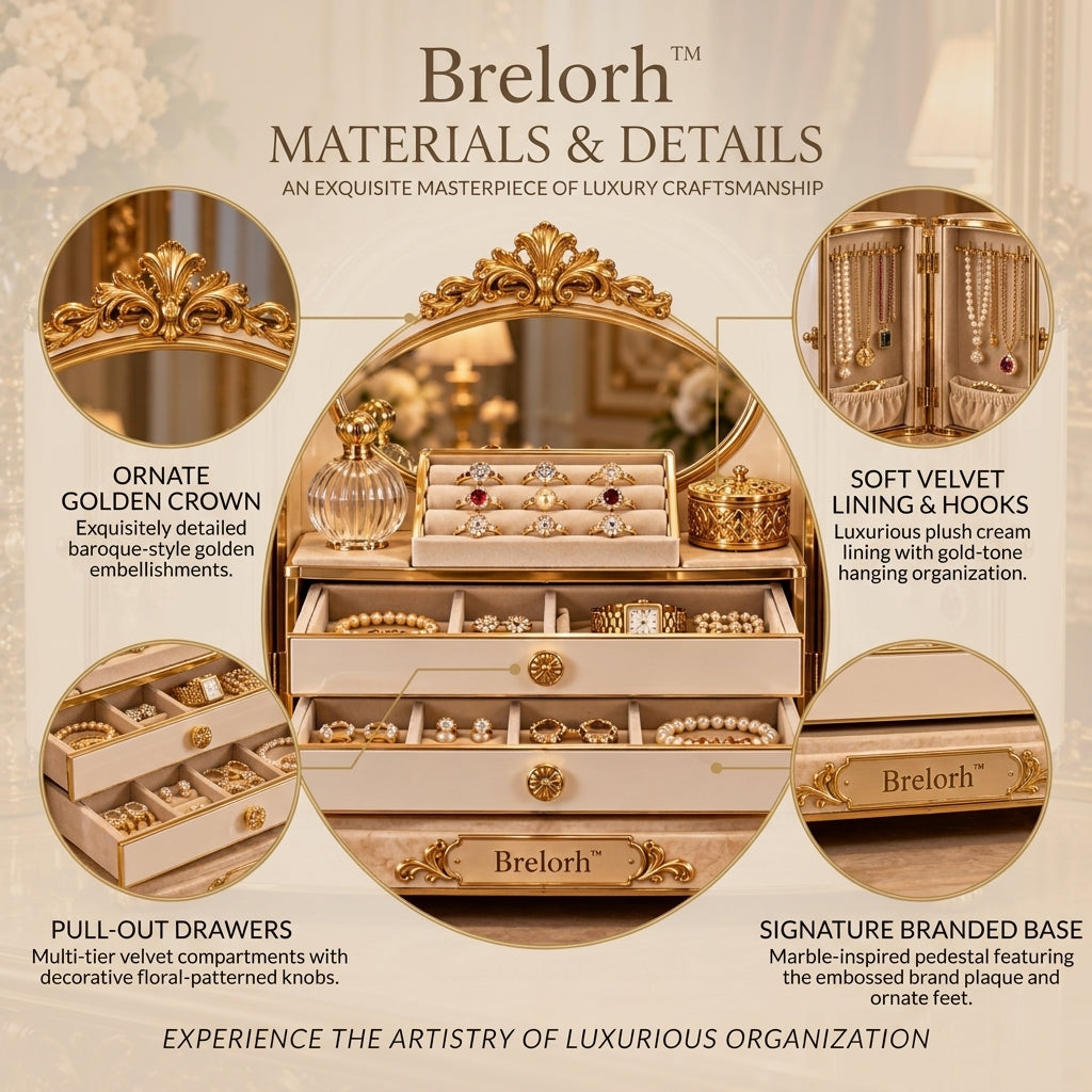 Brelorh™ Seraphine Ivory Mirror Tabletop Jewelry Cabinet — image 4