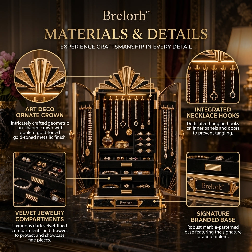 Brelorh™ Nocturne Black Art Deco Jewelry Cabinet — image 4