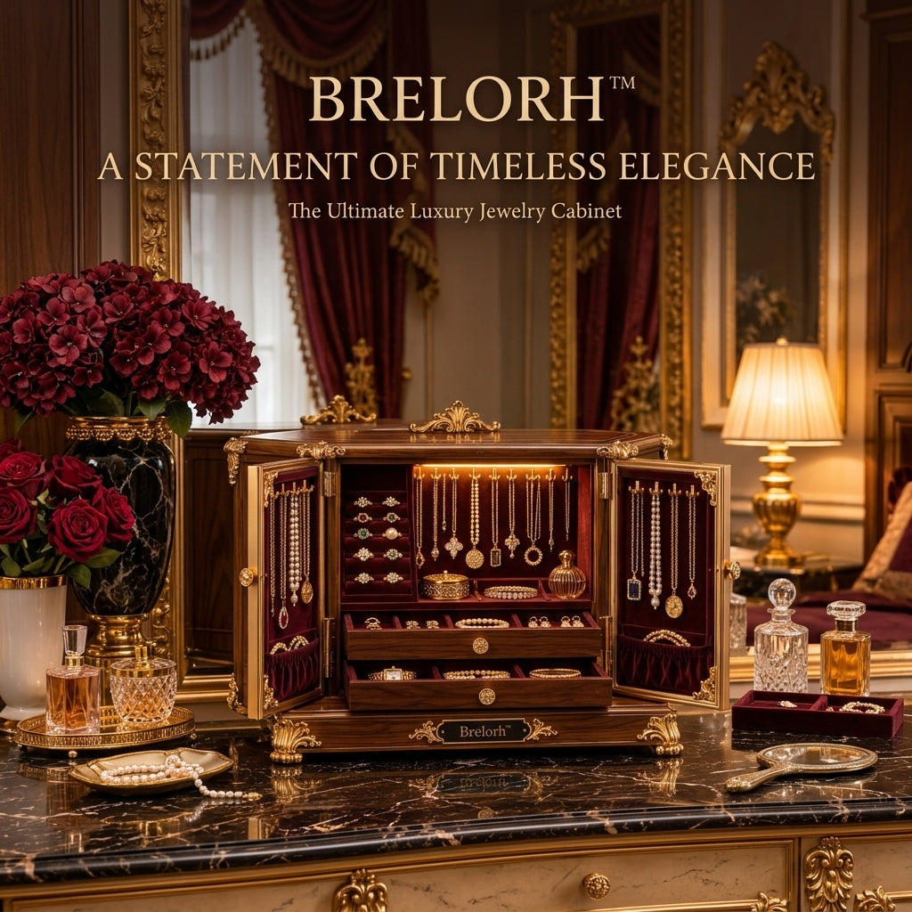Brelorh™ Valence Burgundy Walnut-Style Jewelry Cabinet — image 5