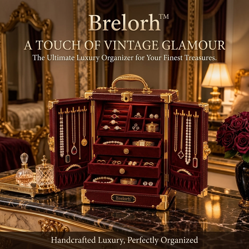 Brelorh™ Marquise Burgundy Handle-Top Jewelry Cabinet — image 1
