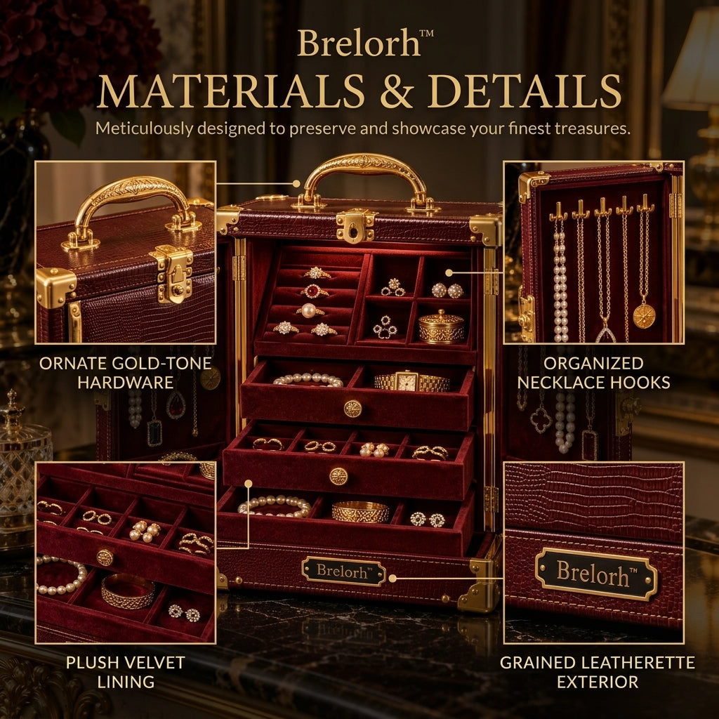 Brelorh™ Marquise Burgundy Handle-Top Jewelry Cabinet — image 4