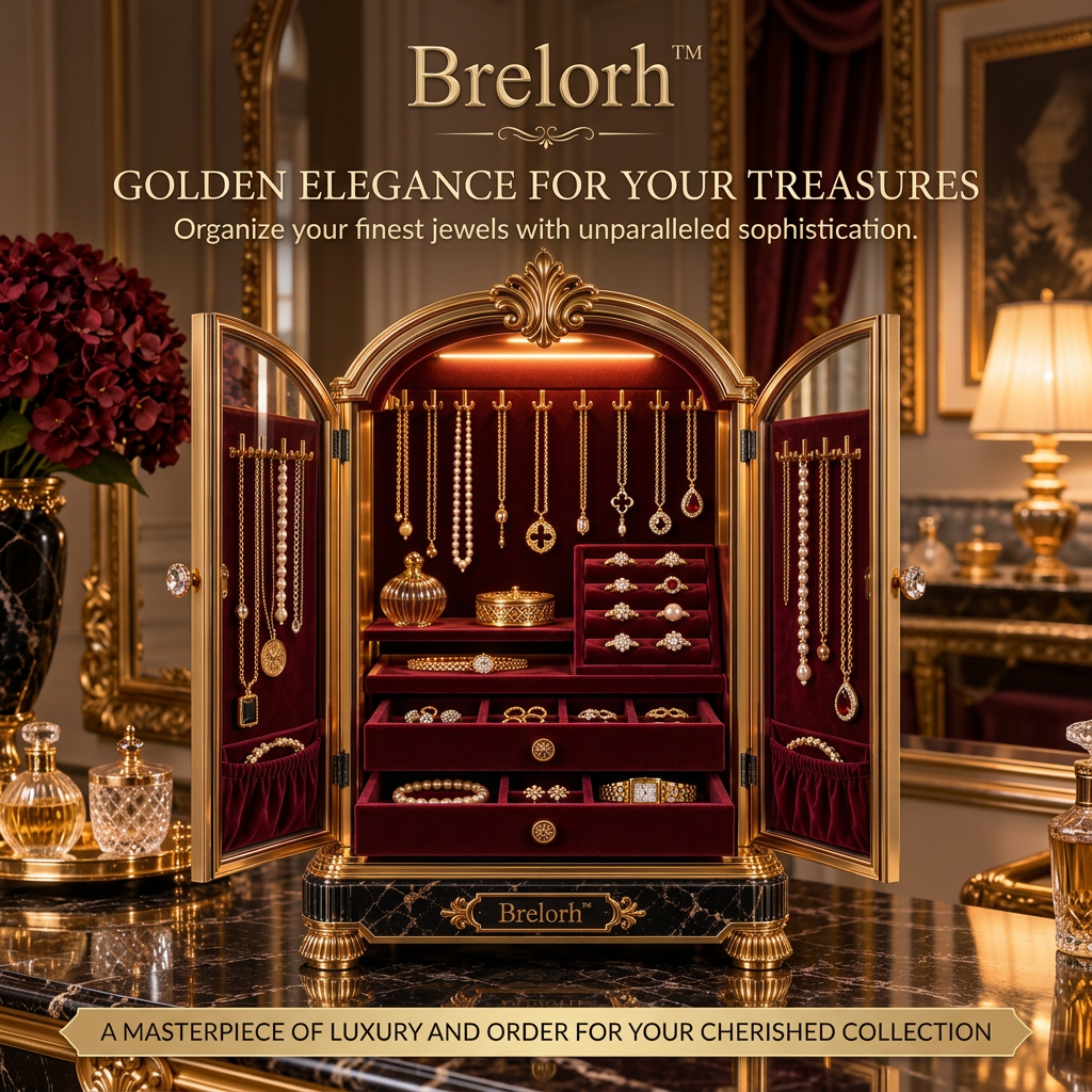 Brelorh™ Regal Arched Burgundy Double-Door Jewelry Cabinet — image 1