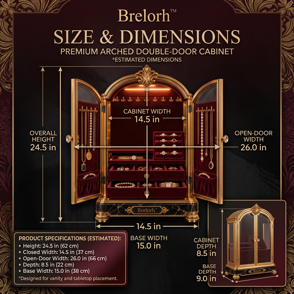 Brelorh™ Regal Arched Burgundy Double-Door Jewelry Cabinet — image 2