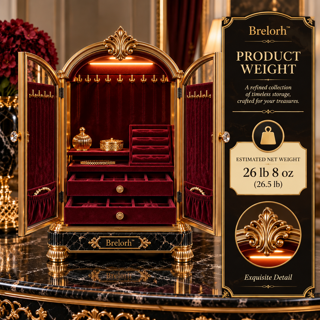 Brelorh™ Regal Arched Burgundy Double-Door Jewelry Cabinet — image 3