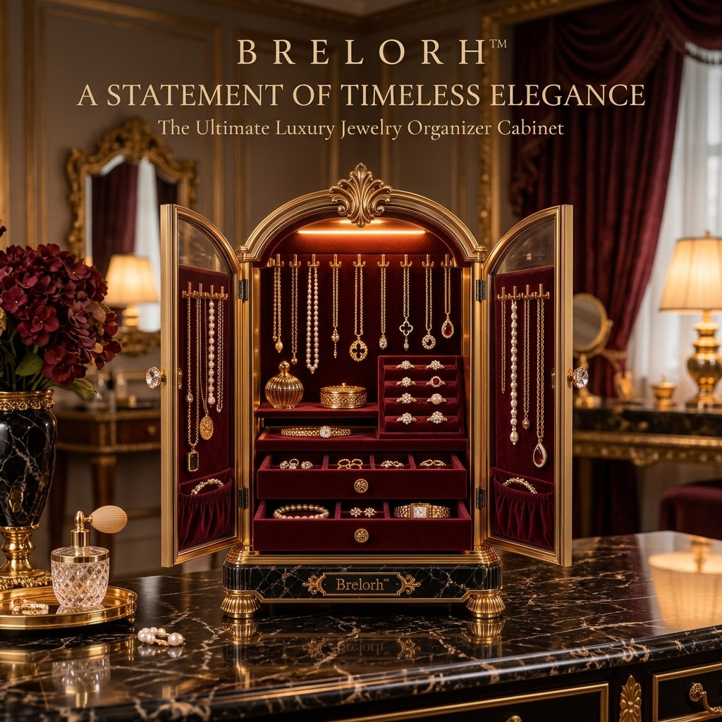 Brelorh™ Regal Arched Burgundy Double-Door Jewelry Cabinet — image 5