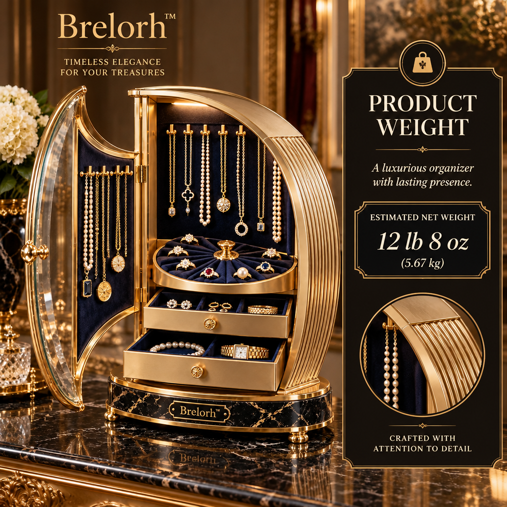 Brelorh™ Solenne Curved Gold and Navy Jewelry Cabinet — image 3