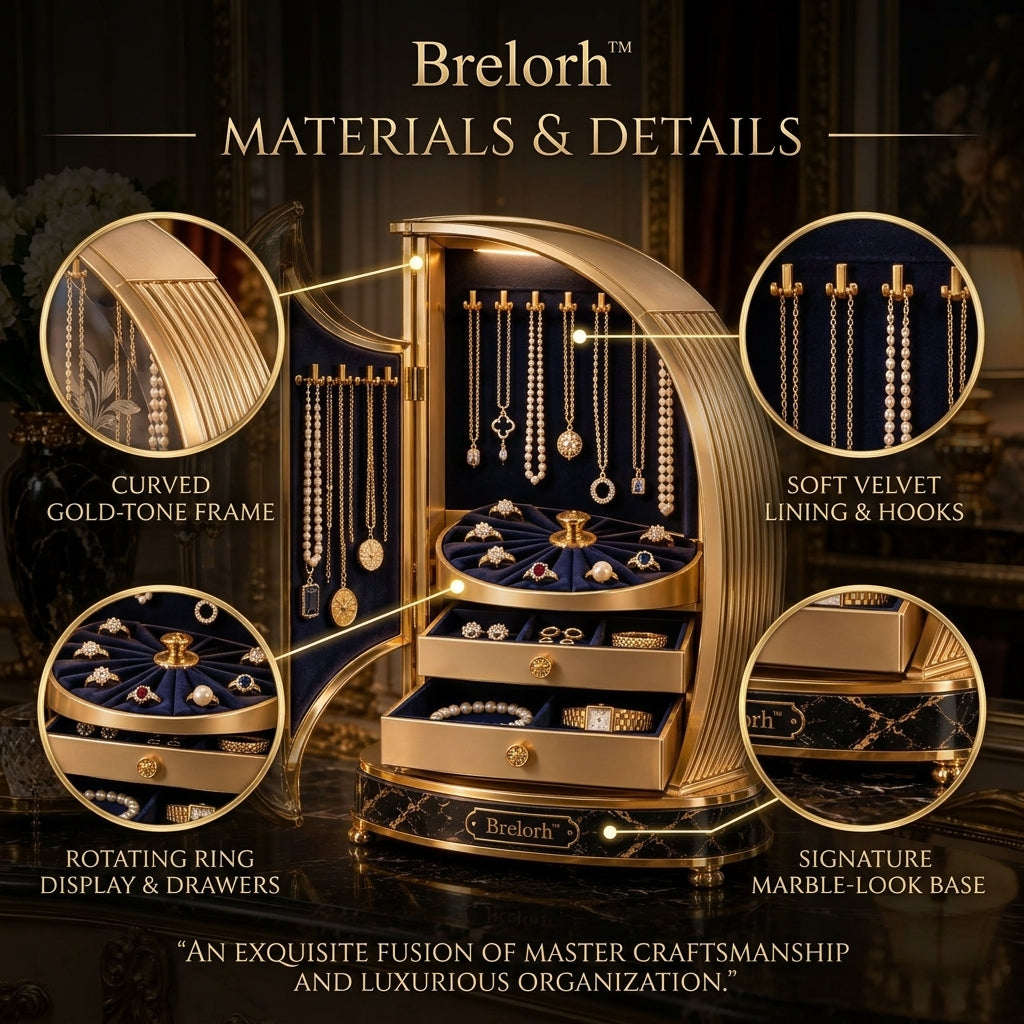 Brelorh™ Solenne Curved Gold and Navy Jewelry Cabinet — image 4
