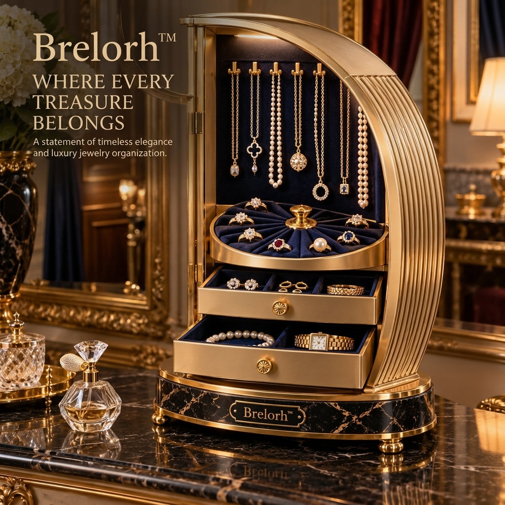 Brelorh™ Solenne Curved Gold and Navy Jewelry Cabinet — image 5