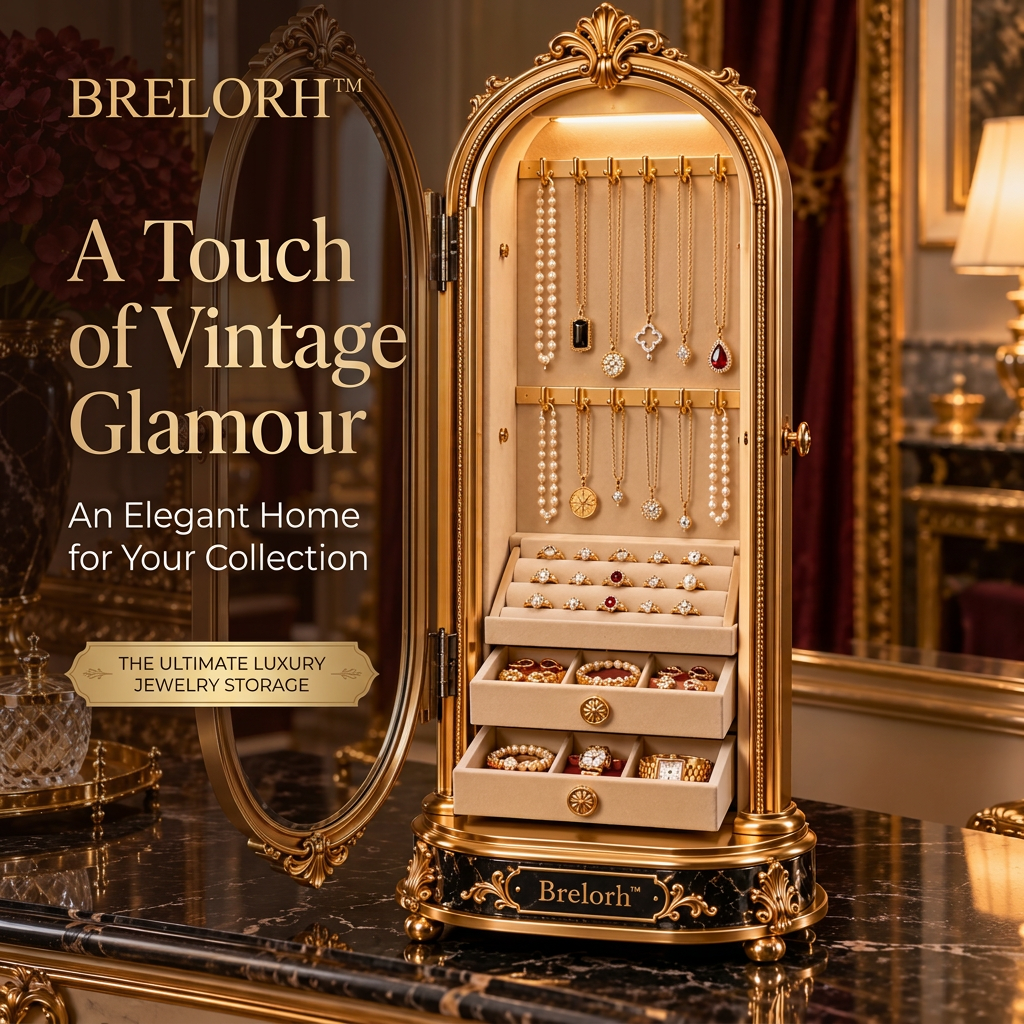 Brelorh™ Lumière Ivory Tall Mirror Jewelry Cabinet — image 1