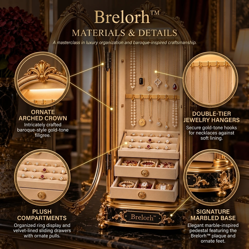 Brelorh™ Lumière Ivory Tall Mirror Jewelry Cabinet — image 4